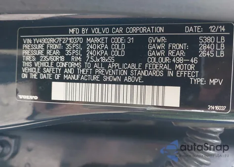 2015 Volvo Xc60 T6 from USA, damaged, VIN YV4902RK7F2710370